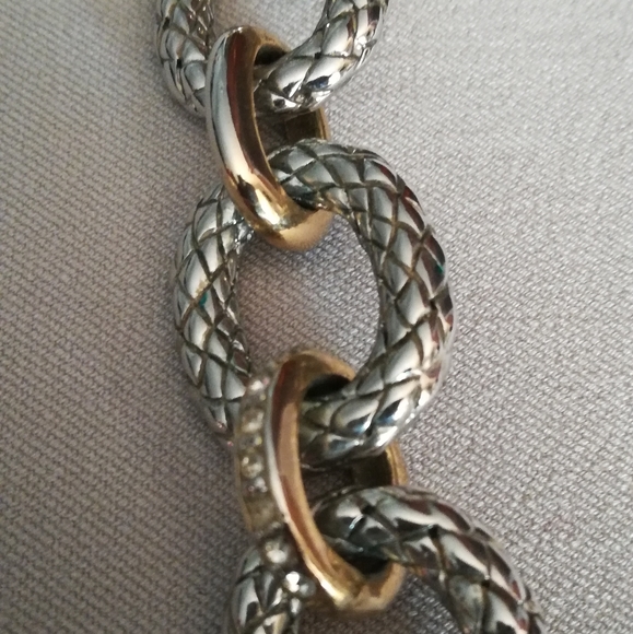 Silver & Gold Chain Necklace with Rhinestones - Picture 3 of 5